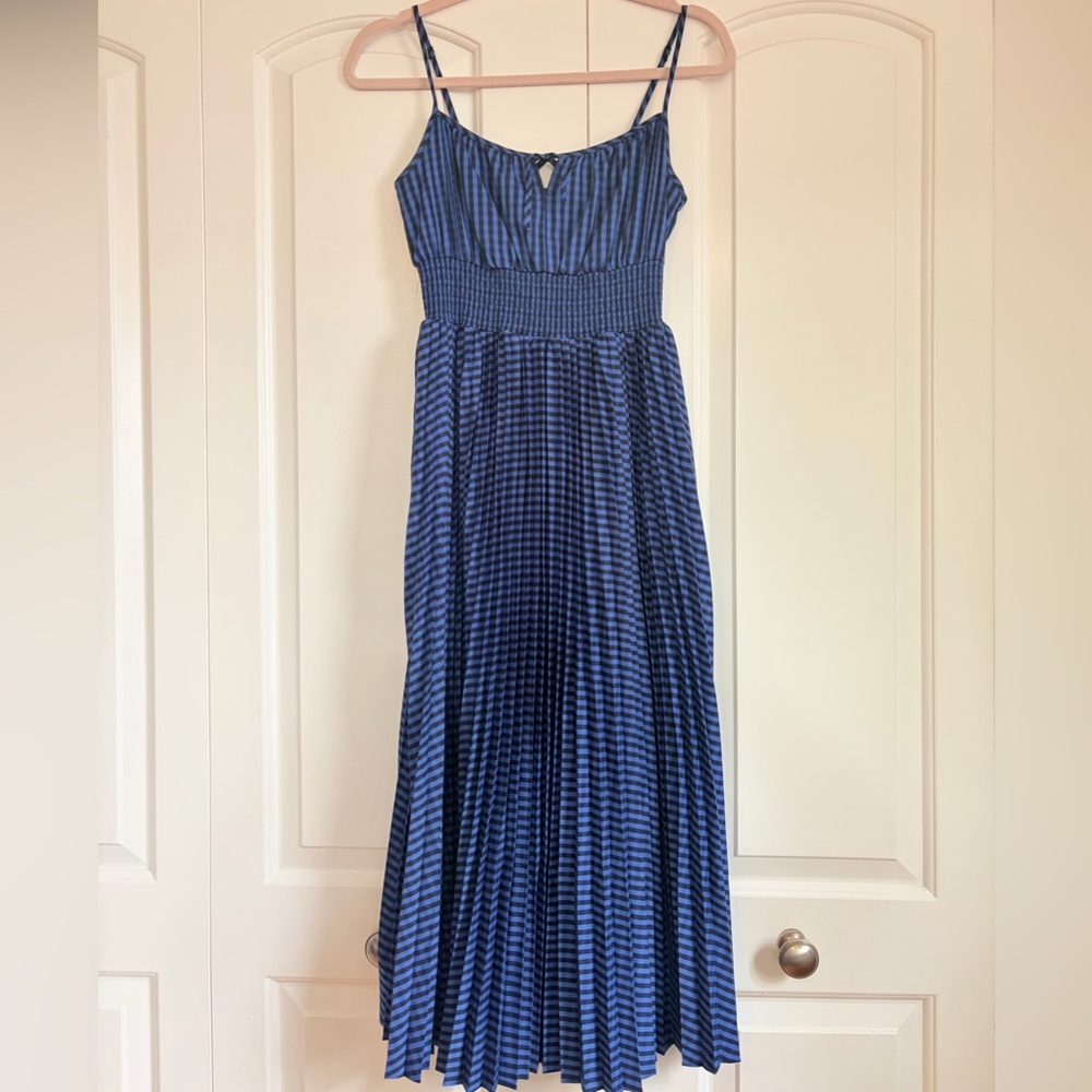 J. Crew Sz 2 Smocked Waist Pleated Gingham Blue Dress